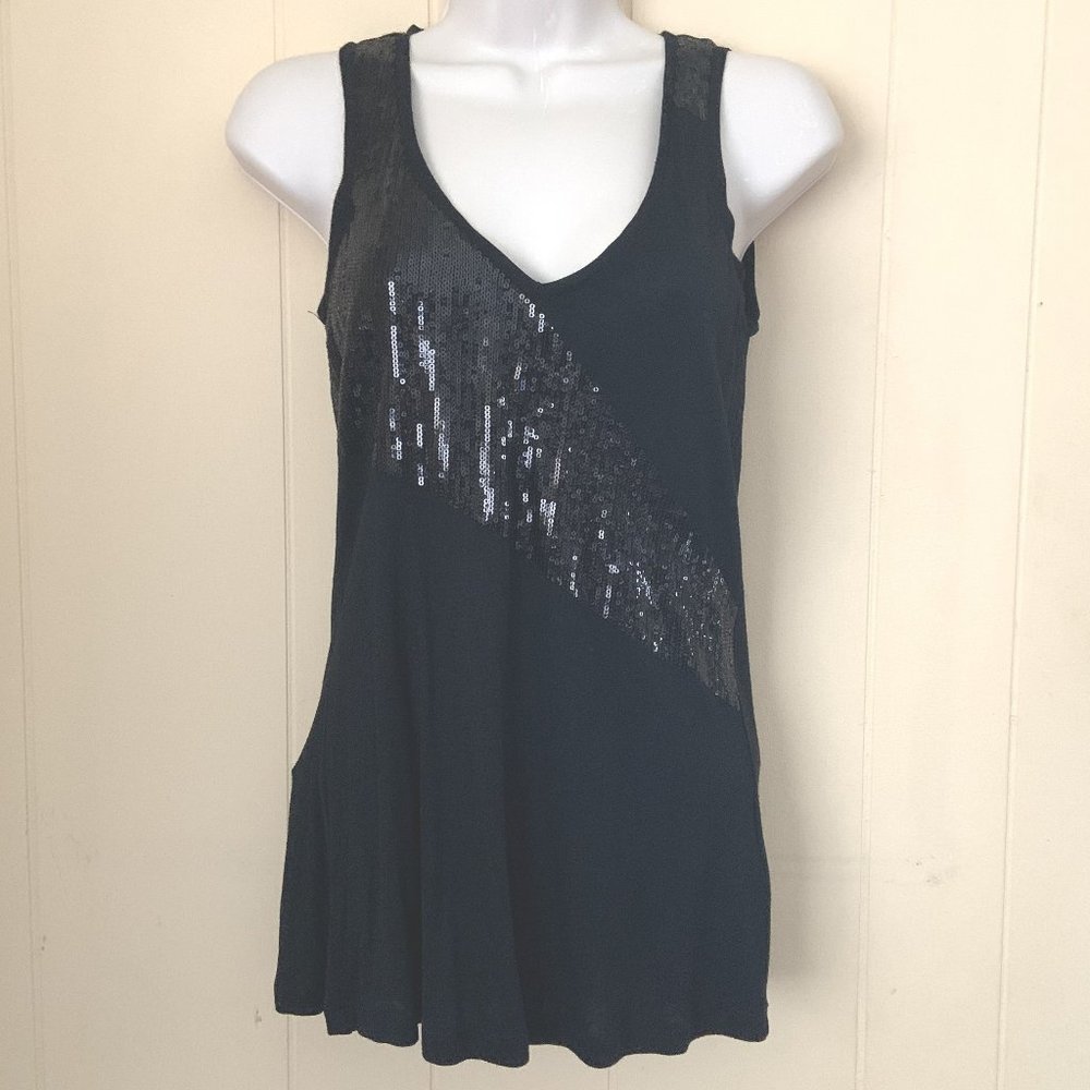 WILLOW & CLAY Black Sequin Shirt Tank Top Size XS